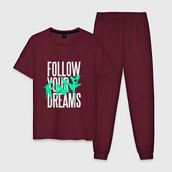 Пижама хлопковая мужская Follow Your Fake Dreams, цвет: меланж-бордовый