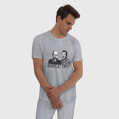 Мужская пижама Ленин и Сталин Революция 1917 / Меланж – фото 3