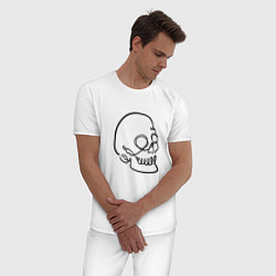Пижама хлопковая мужская Череп Лайн Арт Skull Line Art, цвет: белый — фото 2