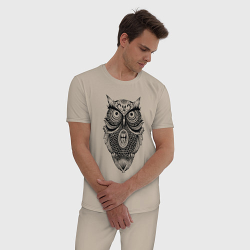 Мужская пижама Сова в стиле Мандала Mandala Owl / Миндальный – фото 3