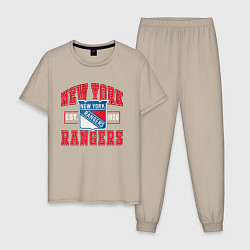 Пижама хлопковая мужская NY RANGERS NHL НЬЮ-ЙОРК РЕЙНДЖЕРС, цвет: миндальный
