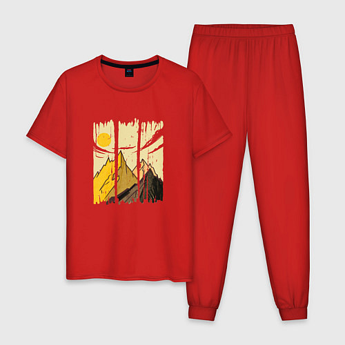 Мужская пижама Горный Пейзаж в штрихах Mountain Landscape Strokes / Красный – фото 1