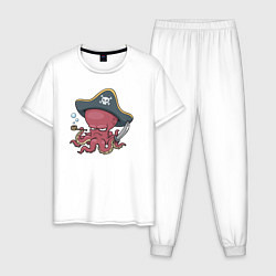 Пижама хлопковая мужская Осьминог - Пират, цвет: белый