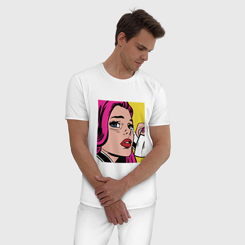 Мужская пижама Девушка в стиле ПОП Арт Girl Pop Art / Белый – фото 3