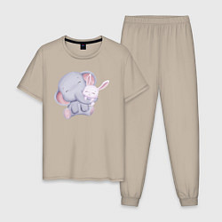 Мужская пижама Милый Слонёнок и Крольчонок Обнимаются