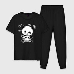 Пижама хлопковая мужская Панда геймер, цвет: черный