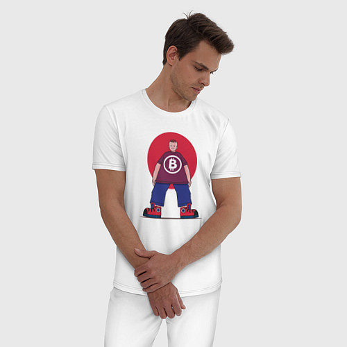 Мужская пижама Парень в футболке с биткоином / Белый – фото 3