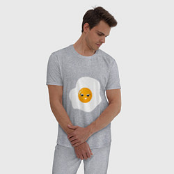 Пижама хлопковая мужская Веселая яичница глазунья, завтрак с улыбкой, цвет: меланж — фото 2