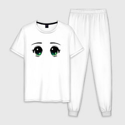 Пижама хлопковая мужская Глазки Милые, цвет: белый