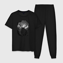 Пижама хлопковая мужская Медведь с рогами, цвет: черный
