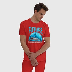 Пижама хлопковая мужская Будущий специалист по акулам, цвет: красный — фото 2