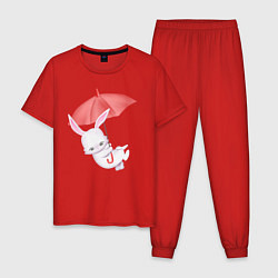 Пижама хлопковая мужская Милый Крольчонок С Красным Зонтиком, цвет: красный