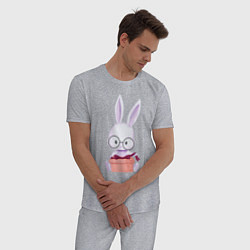 Пижама хлопковая мужская Милый Крольчонок В Очках С Подарком, цвет: меланж — фото 2