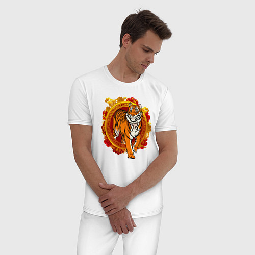 Мужская пижама Тигр выходит из груди / Белый – фото 3