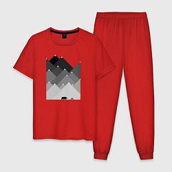 Пижама хлопковая мужская Медведь и треугольные горы, цвет: красный