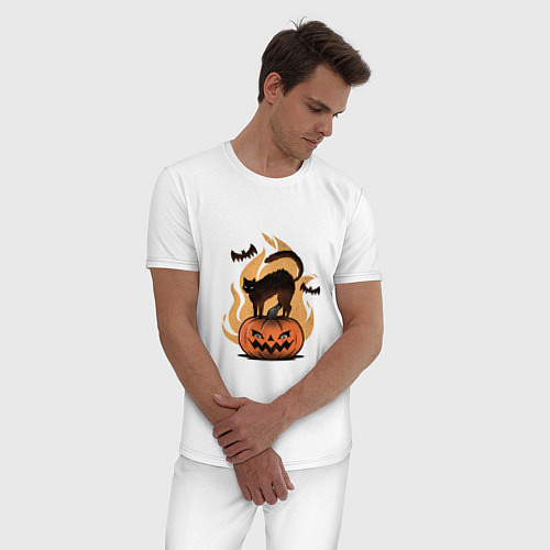 Мужская пижама CAT ON A PUMPKIN / Белый – фото 3