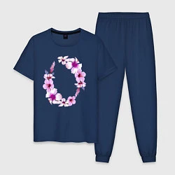 Пижама хлопковая мужская Цветы Венок Из Розовых Гибискусов, цвет: тёмно-синий