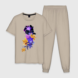 Мужская пижама Цветы Фиолетовые и Оранжевые Гибискусы и Ирисы