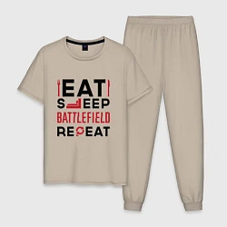 Пижама хлопковая мужская Надпись: Eat Sleep Battlefield Repeat, цвет: миндальный