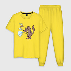 Пижама хлопковая мужская Большой злой волк из сказки Три Поросенка, цвет: желтый