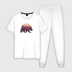 Пижама хлопковая мужская Медведь с деревьями, цвет: белый