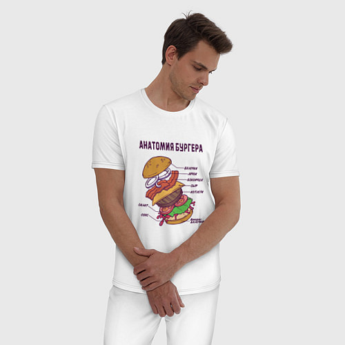 Мужская пижама Анатомия схема Бургера Burger Scheme Anatomy / Белый – фото 3