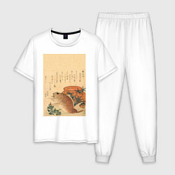 Пижама хлопковая мужская Японская гравюра Карп, цвет: белый