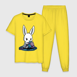 Пижама хлопковая мужская Зайчонок обнял клубки The bunny hugged the balls, цвет: желтый