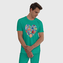 Пижама хлопковая мужская Сердце Россия, цвет: зеленый — фото 2
