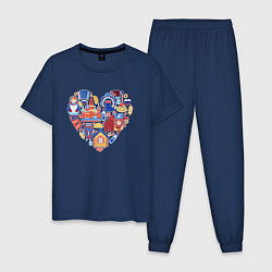 Пижама хлопковая мужская Сердце Россия, цвет: тёмно-синий