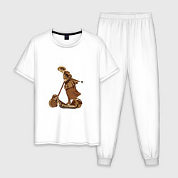 Пижама хлопковая мужская Девушка на электросамокате, цвет: белый