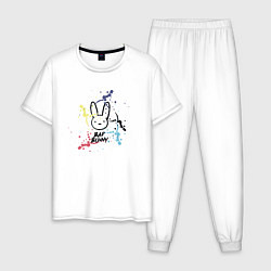 Пижама хлопковая мужская Bad Bunny Color, цвет: белый
