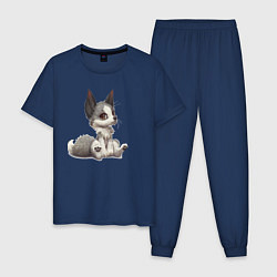 Пижама хлопковая мужская Милашка лисёнок, цвет: тёмно-синий