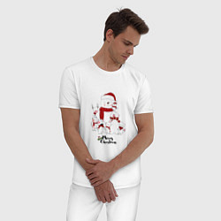 Пижама хлопковая мужская СНЕГОВИК С ЛЕСНЫМИ ЗВЕРЯТАМИ, цвет: белый — фото 2