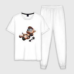 Пижама хлопковая мужская Падающий робот с логотипом, цвет: белый