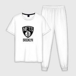 Пижама хлопковая мужская Бруклин Нетс NBA, цвет: белый