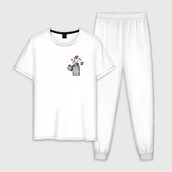 Пижама хлопковая мужская Зажигалка с цветком, цвет: белый