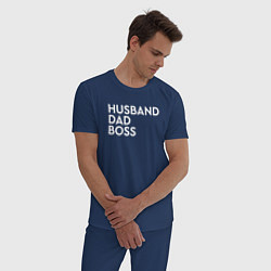 Пижама хлопковая мужская Husband, dad, boss, цвет: тёмно-синий — фото 2