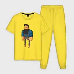 Пижама хлопковая мужская Хипстер в красных подтяжках и черной бородой, цвет: желтый