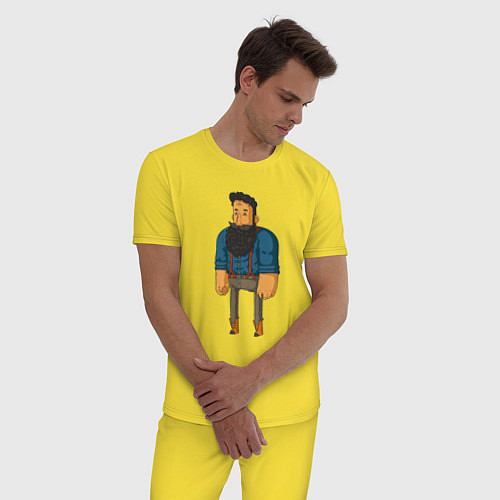 Мужская пижама Хипстер в красных подтяжках и черной бородой / Желтый – фото 3
