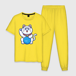 Пижама хлопковая мужская Hello Cat, цвет: желтый