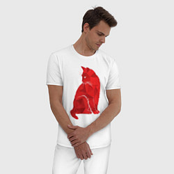 Пижама хлопковая мужская Котик минимализм, цвет: белый — фото 2