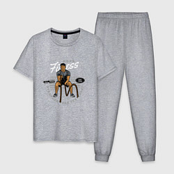 Пижама хлопковая мужская Фитнес тренировка с канатами, цвет: меланж