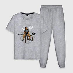 Пижама хлопковая мужская Фитнес тренировка с канатами, цвет: меланж