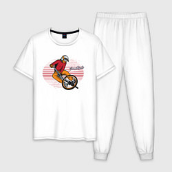 Пижама хлопковая мужская Велосипедист - экстрим, цвет: белый