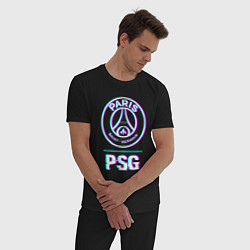Пижама хлопковая мужская PSG FC в стиле Glitch, цвет: черный — фото 2