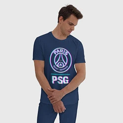 Пижама хлопковая мужская PSG FC в стиле Glitch, цвет: тёмно-синий — фото 2