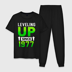 Пижама хлопковая мужская Повышение уровня с 1977 года, цвет: черный