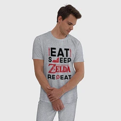 Пижама хлопковая мужская Надпись: Eat Sleep Zelda Repeat, цвет: меланж — фото 2