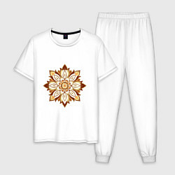 Пижама хлопковая мужская Цветок-мандала, цвет: белый